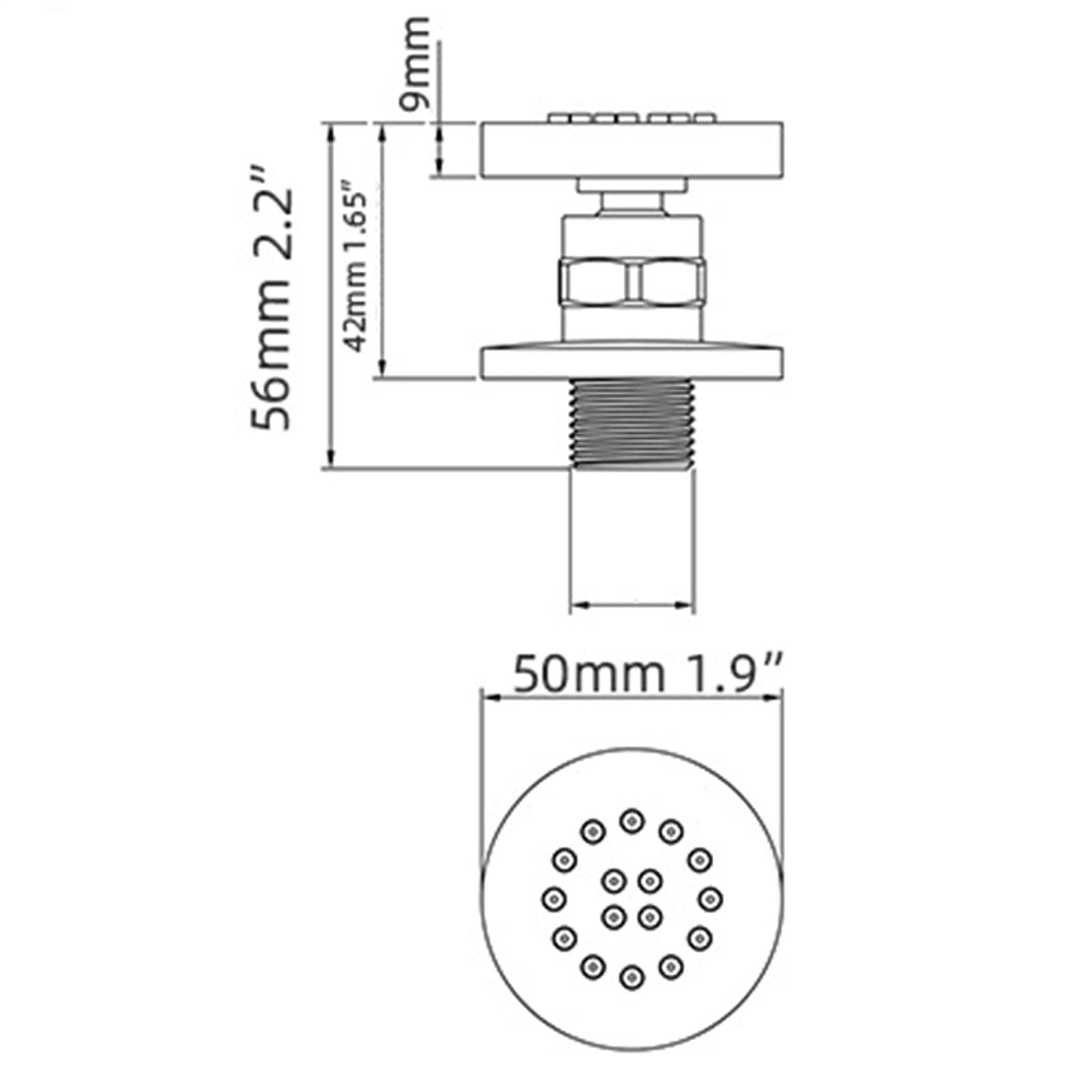 Chorro de ducha de 2 pulgadas de latón para masaje, accesorios de baño, montaje en pared, chorros laterales redondos ajustables para ducha spa, negro, 4 paquetes (cepillado 1 unidad)
