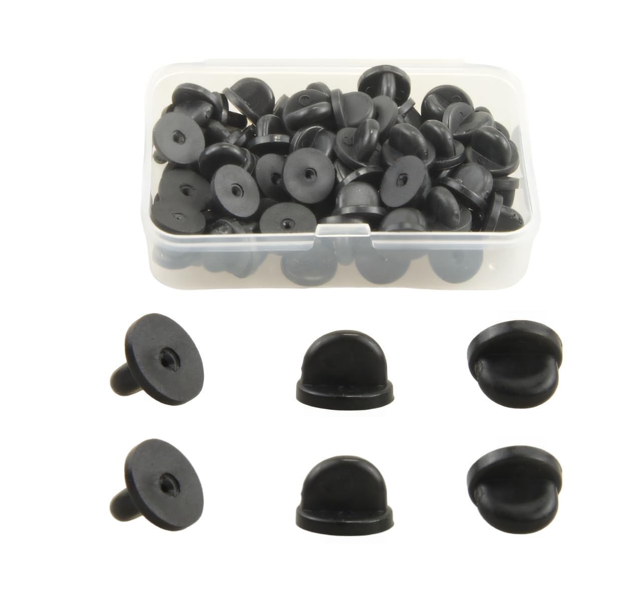 MAHAVIMOKSA 1 Box 100pcs PVC Rubber Pin Backs Butterfly Clutch Backings for Badge Replacement (Black Round)