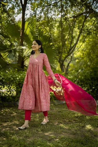 Image of GoSriKi Women's Rayon Blend Printed Kurta with Pant & Dupatta