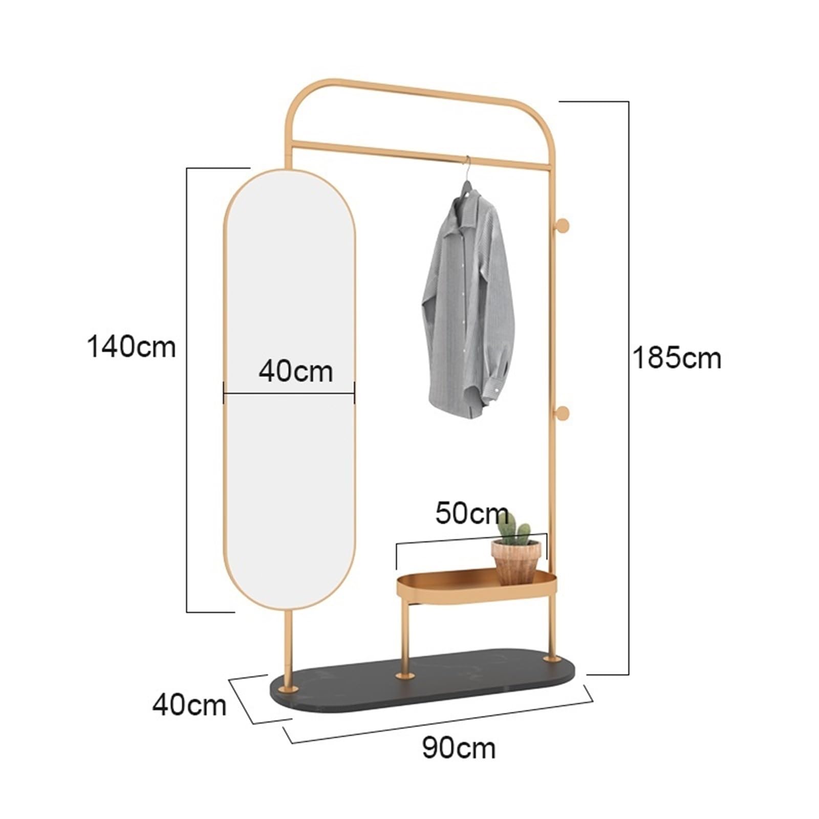 Freistehend Luxuriöser Marmor-Garderobenständer, Ganzkörperspiegel, multifunktionaler minimalistischer Standspiegel