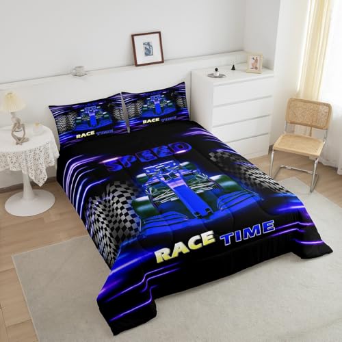 Image of Feelyou Kids Race Sports Car Comforter Set Twin Size, Racing Car Bedding Set Boys Girls Karting Road Duvet Insert Teens Bedroom Decor 2Pcs