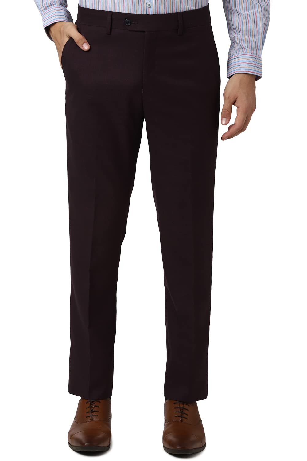 Men Maroon Solid Formal Trousers-image-31