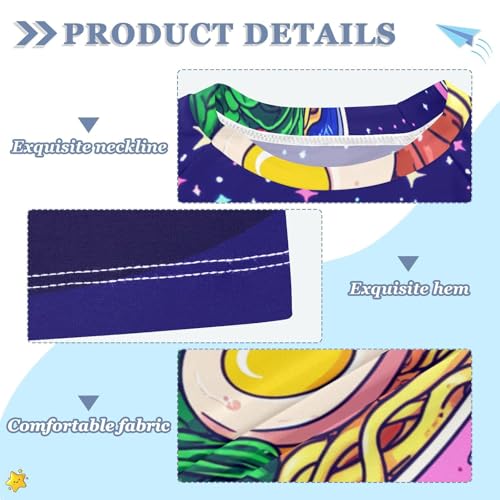 Boys Swing Shirts Ramen Noodle Egg Blue Rashguard Short Sleeve Kids T-Shirts Sun UPF 50+3