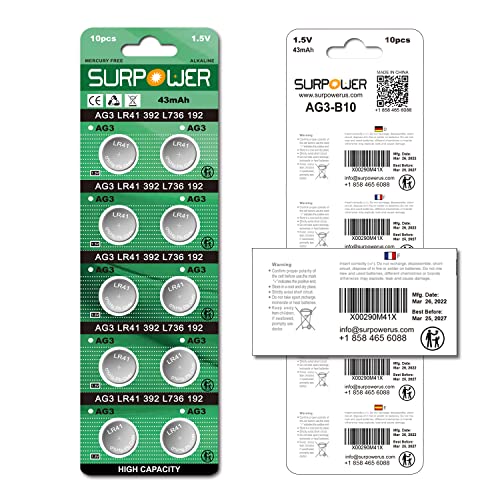 Surpower Lr41 Battery Ag3-20 Pack【5-Year Warranty】 #TOP5