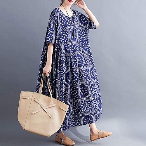 Romacci Vestido feminino casual de algodão estampado de linho, listrado, solto, Nº 19, tamanho �nico
