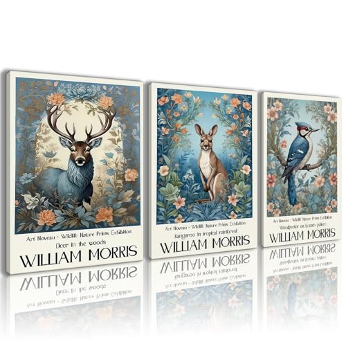 William Morris Wildlife Canvas Wall Art, 3 Piece Gallery Wrapped Set, 12x16