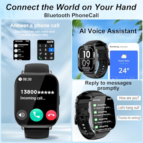 Smart Watch for Men and Women, 2.01-inch HD Touch Screen, 120+ Sports Modes/IP67 Waterproof/Heart Rate/Sleep Monitoring (Answer/Make Calls), for Android/iOS (Black)2