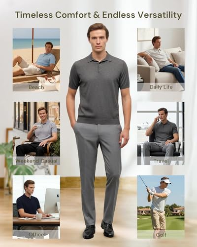 Image of KVSS Men's Polo Shirts Pima Cotton & Cashmere Luxury Short Sleeve Polo Shirt for Men Lightweight Breathable Premium Knit Polo