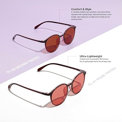 Miniatura 2 de BRADDELL Indoor FL-41 Rose & Outdoor FL-60 Brown Tinted Migraine Light Sensitivity Glasses for Fluorescent LED Glare, Photophobia and Concussion