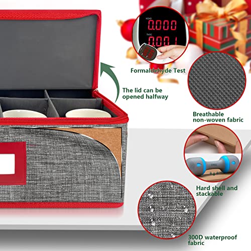 Veronly Mug Storage Box With Dividers, Stemware Storage Case Hard Shell Stackable For Up To 12 Glasses, Crystal Glassware Containers For Holidays (Grey And Red) #TOP1