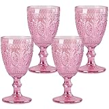 abrwyy Juego de 4 copas de vino rosa, copas rosadas, cristalería vintage, juego de cristalería de colores para fiesta, hogar, boda, baby shower