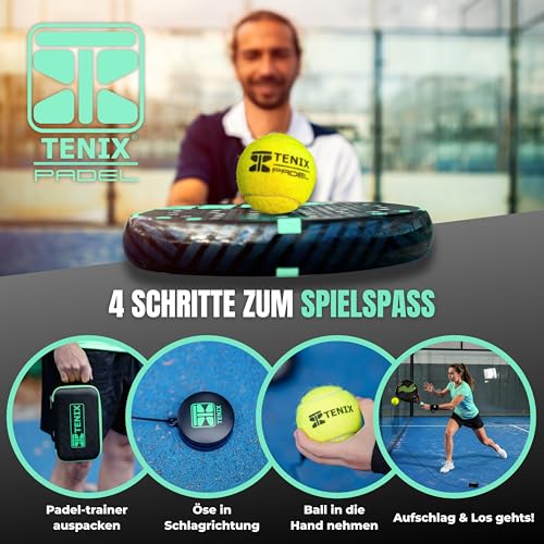 TENIX® Padel-Trainer Set mit Edelstahl-Basis [Keine Wasserfüllung nötig] Trainieren im Hof, im Park, auf dem Padelplatz | Hervorragendes Padel-Tennis Geschenk!