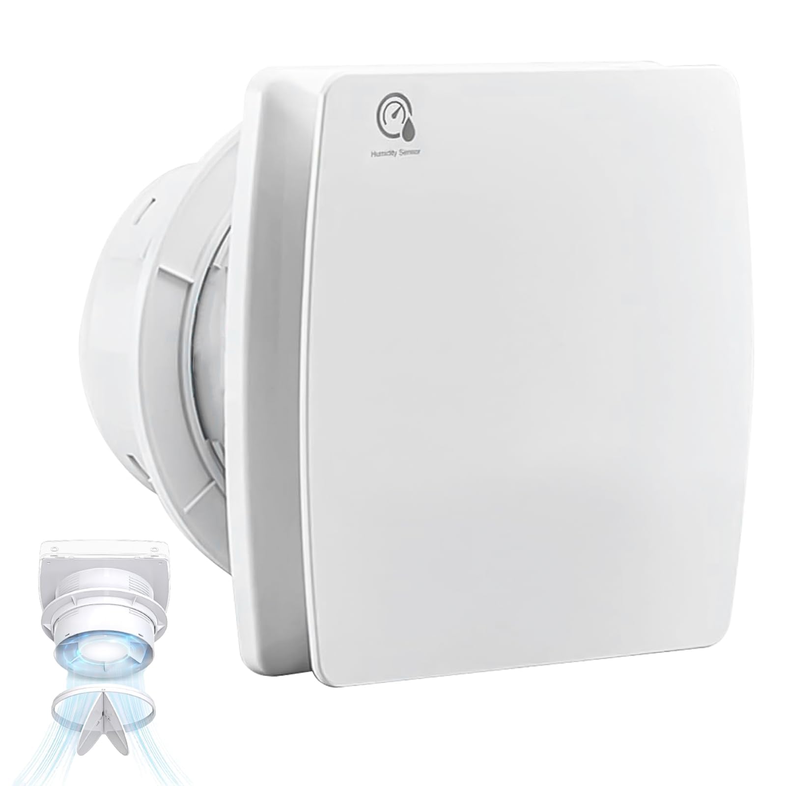 100 mm Extractor de aire silencioso de higrostato y temporizador VMC cuarto de baño | Ventilador de baño de 12 W, 95 m³/h ≤34 dB IPX4 2400 RPM, válvula antirretorno de pared o techo – WC, oficina, cocina, blanco