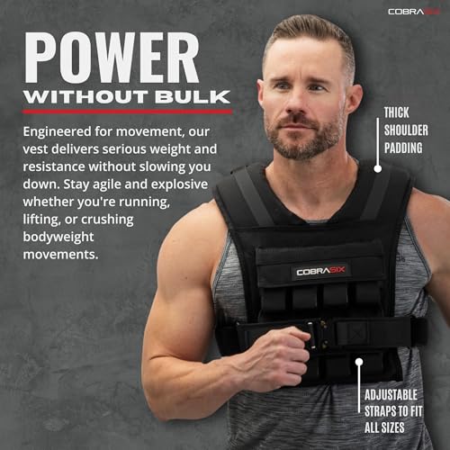 Image of COBRASIX Weighted Vest for Men | Adjustable Weight Vest with Removable Iron Weights | Heavy Duty Workout Vests for Walking, Running, CrossFit, Strength Training, Rucking & Calisthenics | 35lbs & 44lbs