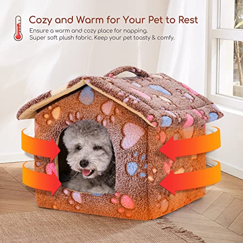 Nobleza Hundehütte für Hunde Katzen, Winterfest Hundehaus S 42x39x33 cm, Tragbare Haustier Hundehöhle, Abnehmbar Katzenhaus, Waschbar Schlafplatz, Hundebett mit Abnehmbarem Matratze, Braun