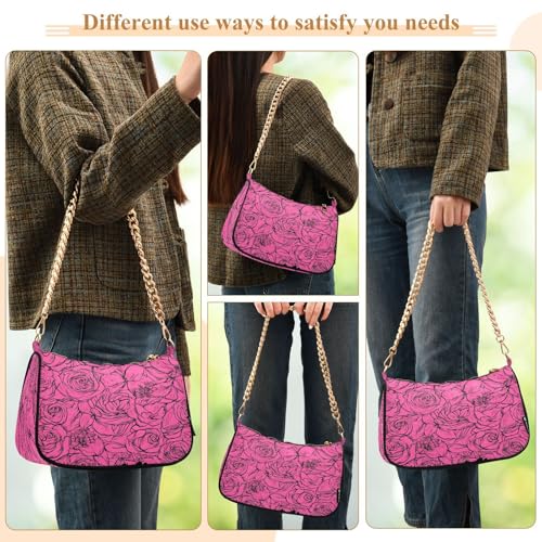 Shoulder Bags for Women Rose Tote HandBag Shoulder Bags purse with Chain Zipper Closure3