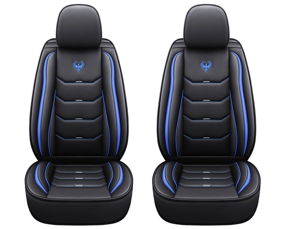 car passion 2 Housses Sportives universelles pour sièges Auto en Simili Cuir Avant avec appuie-têtes, compatibles airbags latéraux, Look Dynamique (2 Housses Bleues)