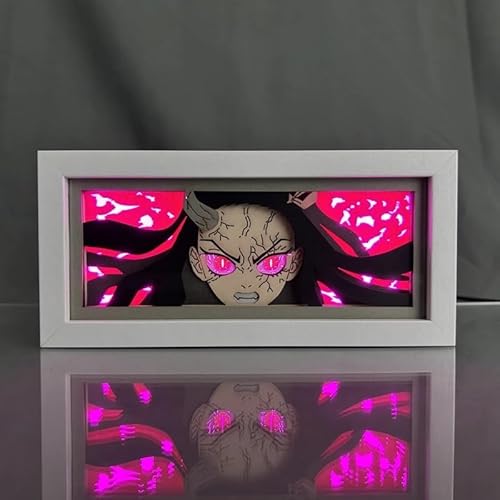 Zhongkaihua Kamado Nezuko - Caja de luz con diseño de personajes de anime en 3D, 16 colores, control remoto, táctil, LED, tallada en papel, lámpara de mesa para dormitorio, mesita de noche