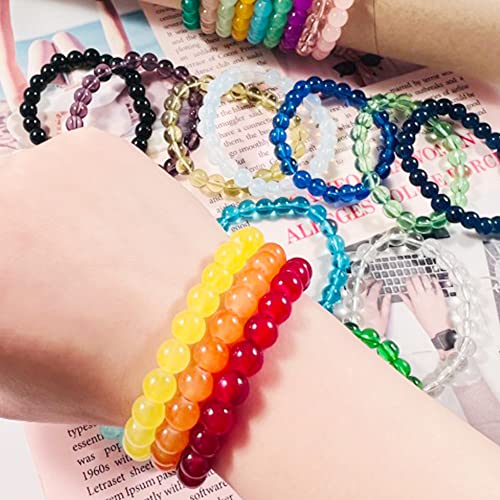 Srobenz 15-24 Pcs 8Mm Crystal Round Beaded Bracelet Set Healing Glass Stretch Bracelets For Women Girl Men Round Beads Elastic Bracelets #TOP6