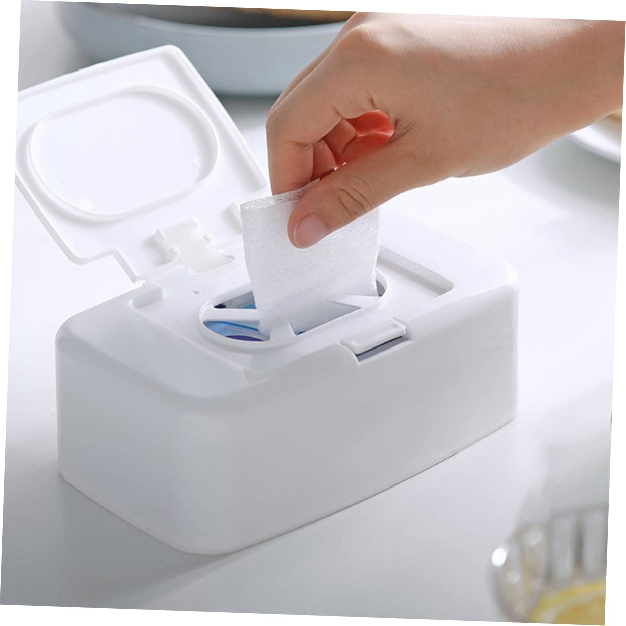 LABRIMP Dispensador Portátil de Toallitas Húmedas Fácil de Limpiar y Ligero Blanco de Plástico Pp 4 Unidades en Diseño Simple para Dormitorio y Coche