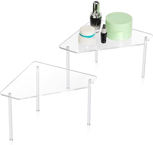 Miniatura 7 de Jetec Organizador esquinero de baño de 2 niveles, estante de encimera, organizador de mesa de baño acrílico, bandeja de tocador, fregadero apilable