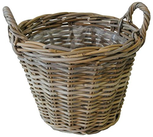 Klassischer & Dekorativer Gartenkorb mit Folie & Henkel - Natur Pflanzkorb Weide / Weidenkorb / Blumenkorb - Naturbelassen - Indoor & Outdoor - Deko Terrasse / Balkon (Groß: Ø 38cm)