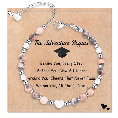 Image of Graduation & Back to School Gifts for Girls, Natural Stone Beaded Bracelet with Inspirational Quote Card, Jewelry for Daughter Granddaughter Niece Student