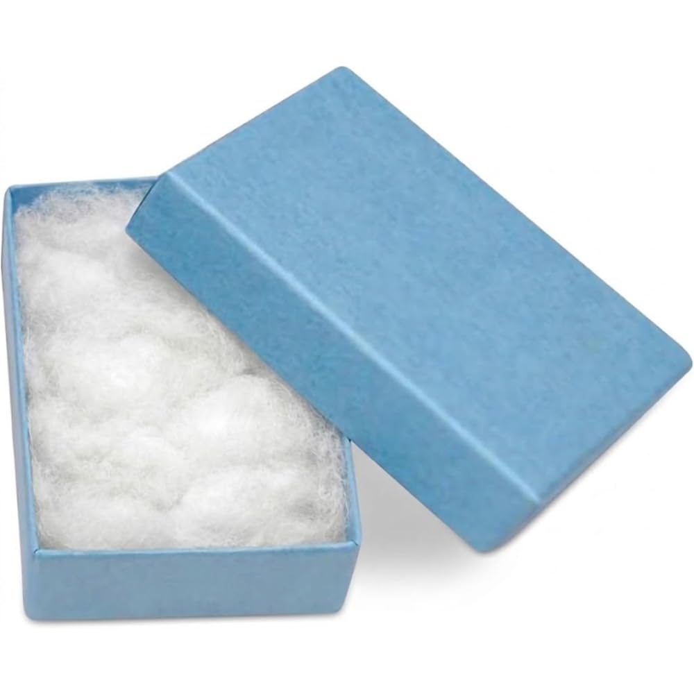 Novel Box® Pudełko prezentowe na biżuterię Made in USA w kolorze jasnoniebieskim kraftowym ze zdejmowaną bawełnianą podkładką 2,5 x 1,8 x 1 (opakowanie 25 szt.) + ściereczka do czyszczenia NB