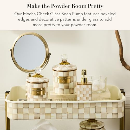 Image of MACKENZIE-CHILDS Glass Soap Pump, Brown-and-White Mocha Check