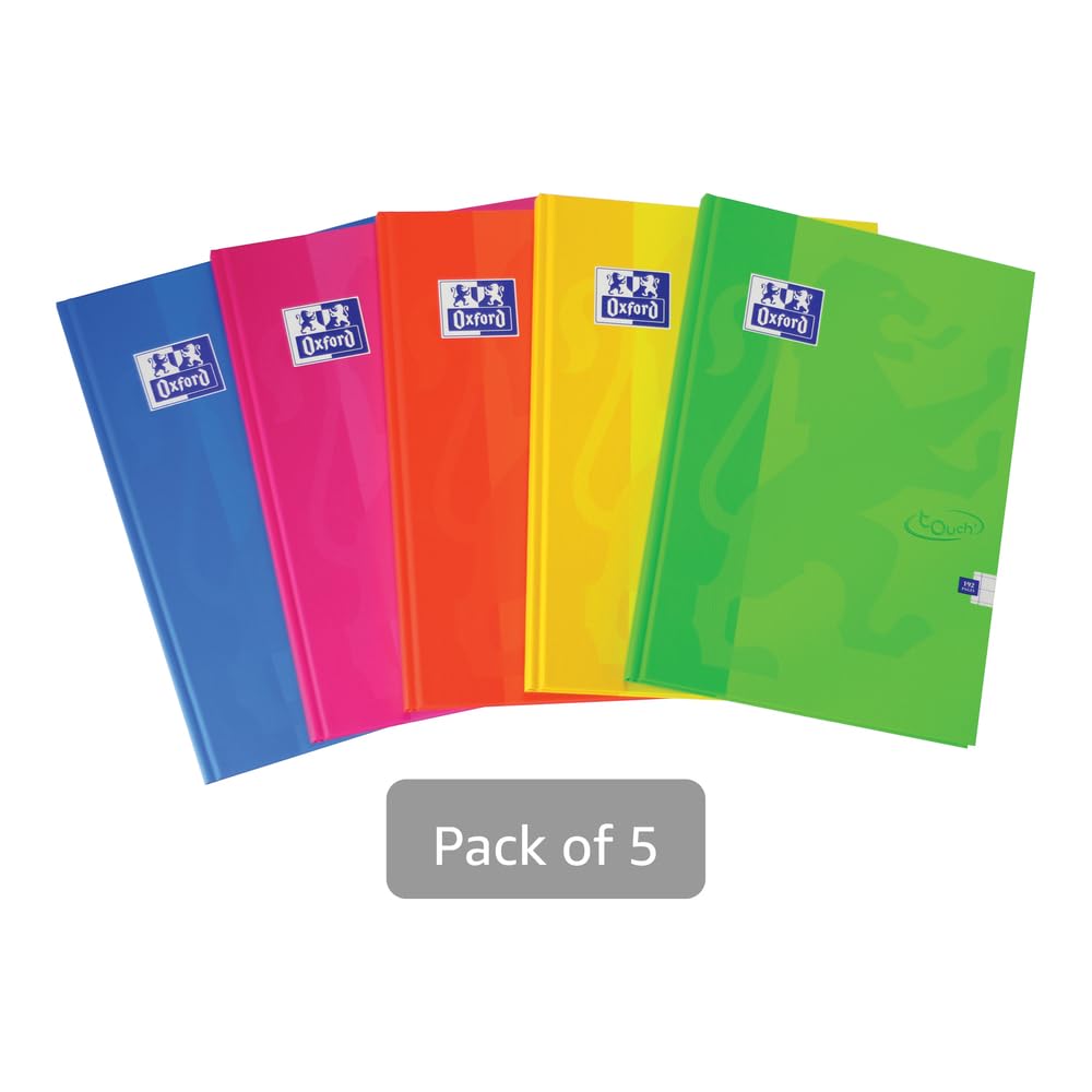 Oxford Touch Lot de 5 carnets à couverture rigide, 192 pages, assortiment de couleurs Pack de 5 a4
