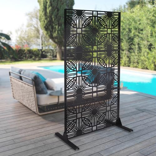Metal-Privacy-Screen-Outdoor-Privacy-Screen-Fence-72-H36-W-Freestanding-Decorative-for-Patio-Outdoor-Privacy-Screen-Privacy-Panels-Decorative-Divider-for-Porch-Balcony-Lawn-Black-Flower Metal Privacy Screen Outdoor Privacy Screen Fence 72 H36 W Freestanding Decorative for Patio Outdoor Privacy Screen Privacy Panels Decorative Divider for Porch Balcony Lawn Black Flower