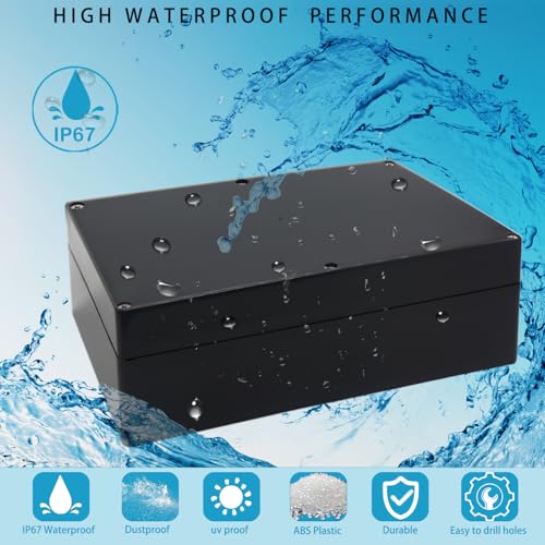 Image of Watertight Junction Box, IP67 Waterproof Project Box Durable ABS Plastic Electronic Enclosure Case for DIY Electrical Project Black 10.35 inch x 7.17 inch x 3.74 inch(263 x 182 x 95 mm)