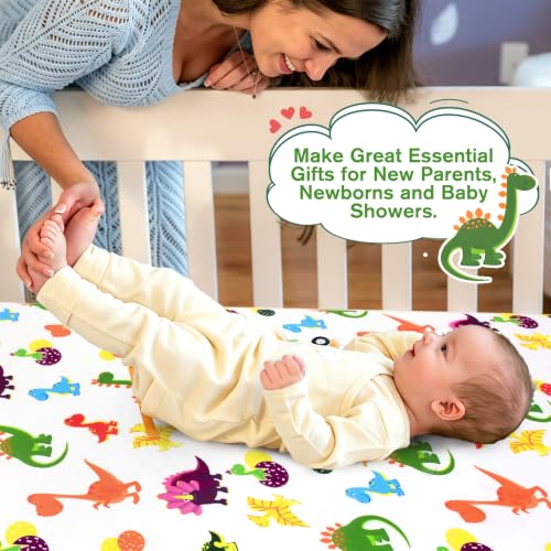Image of JISEN Baby Fitted Crib Sheets for Boys Girls 52x28 Inch Dinosaurs