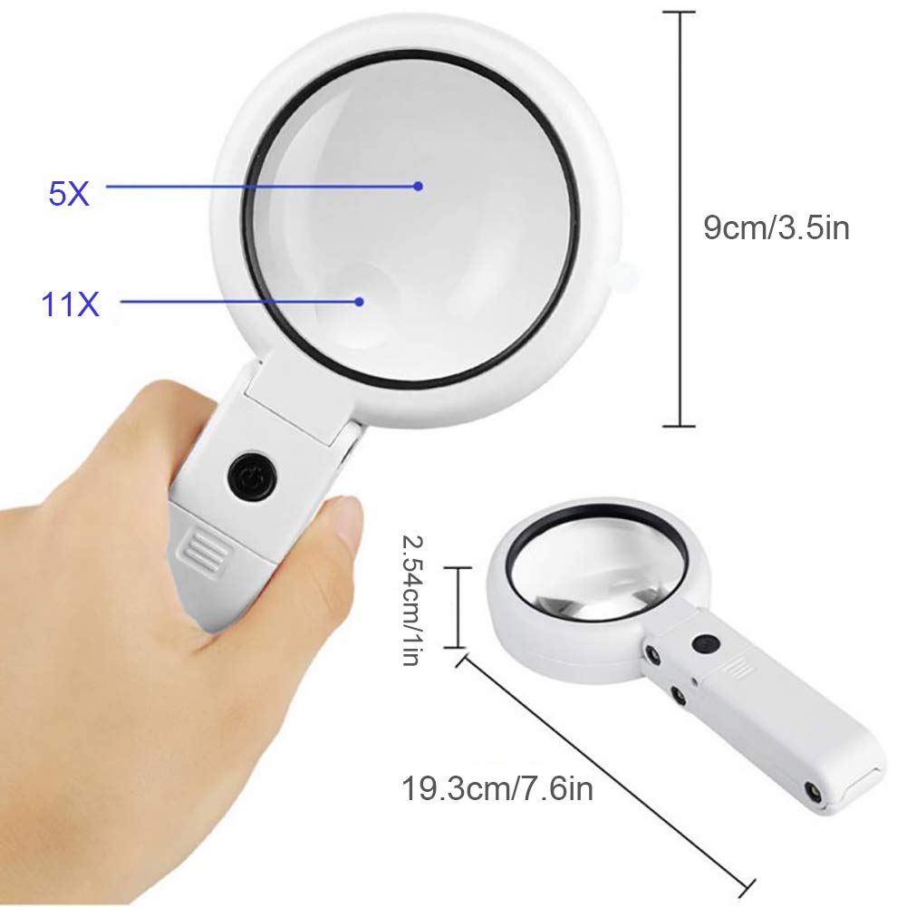 JTLB LED Magnifying Lamp Light, 5X 11X Magnifying Glass Dual Use Table Lamp Super Bright Stand Non Slip Hand Held 8 LED Magnifier Lamp - Image 2