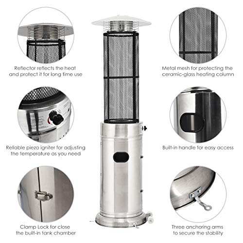 HAPPYGRILL-Outdoor-Patio-Heater-with-Adjustable-Heat-41000BTU-Stainless-Steel-Patio-Propane-Heater-Freestanding-with-Wheels-and-True-Flame-for-Garden-Balcony-Round-Outdoor-Heater-with-Quartz