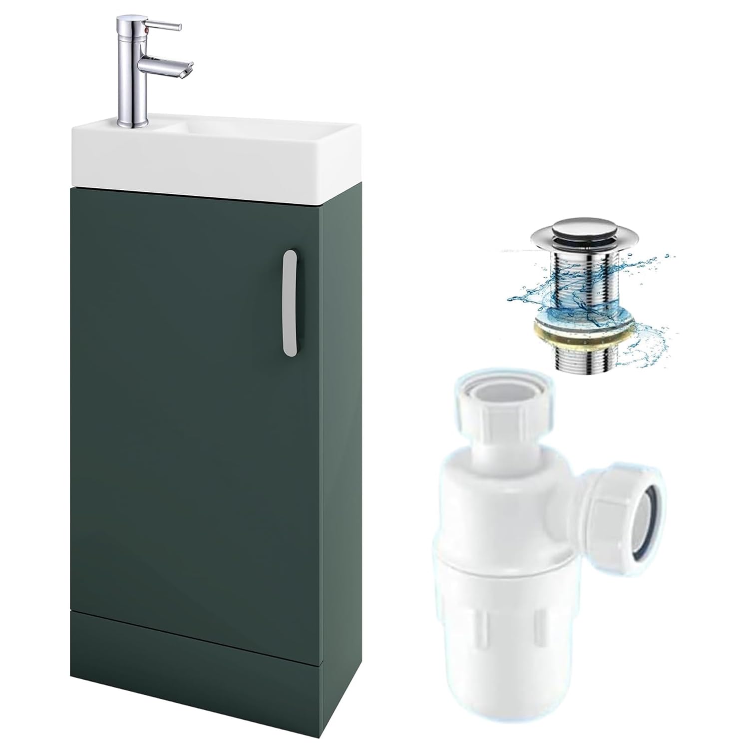 BELOFAY Under Sink Bathroom Cabinet Floor Standing Storage Cupboard Basin vanity Unit, 400mm Laquered Cloakroom vanity unit with basin, Trap and Waste, Tap not included (New York Green)