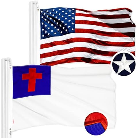G128 Combo Pack: USA American Flag 3x5 Ft Embroidered Stars & Christian Flag 3x5 Ft Embroidered Cover