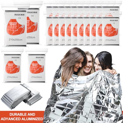 Image of Kingdder 30 Pack Oversized Emergency Thermal Blankets Bulk 98 x 82 Extra Large Survival Space Blankets Silver Foil Winter Survival Kit for Outdoors, Camping, Hiking, Car, Homeless, First Aid