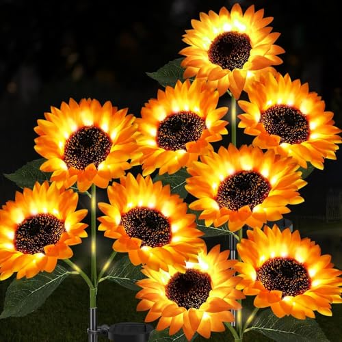 Lampe solaire d'extérieur étanche avec tournesols artificiels pour déco jardin