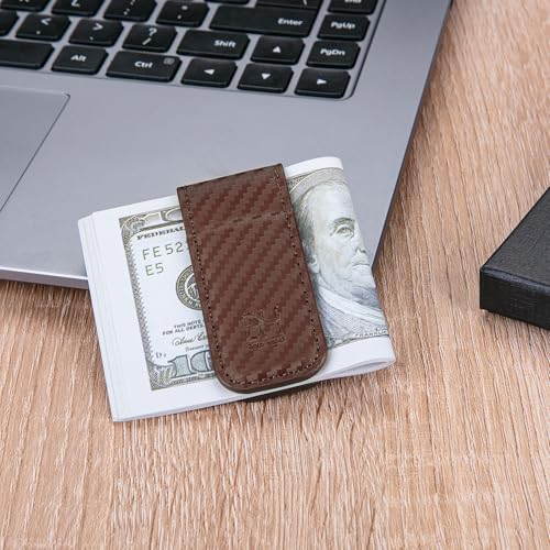 Image of GH GOLD HORSE Slim Magnetic Money Clip Genuine Leather Business Card Holder for Men (Coffee)