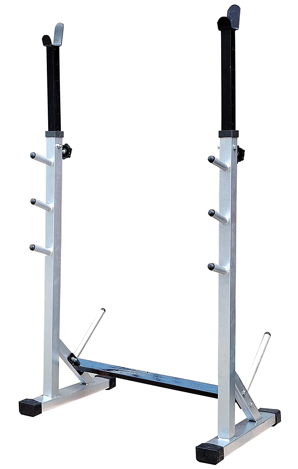 SX FITNESS Multi-Functional Fully Adjustable Squat Stand, Bicep Stand with 5 Adjustable Level and Height for Home Gyms, Barbell Stand for Squat Exercises Color Silver & Black