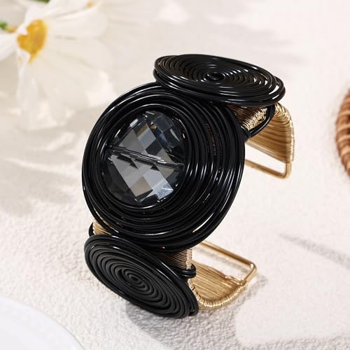 Colorful Chunky African Cuff Bracelets For Women Statement Gold Silver Wire Rhinestone Sparkly Tribal Wide Bangles Bold Clothes Jewelry Accessories2