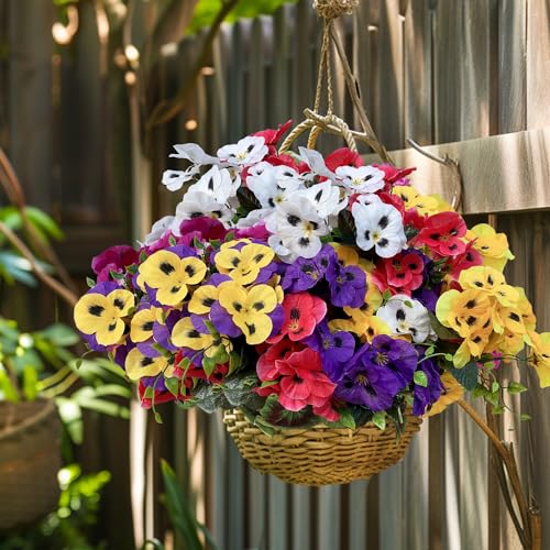 Kimbovillea PANSY-12P-MIXED 12 Bundles Artificial Pansy Flowers Faux Plastic Wild Flowers Bushes thumb #4