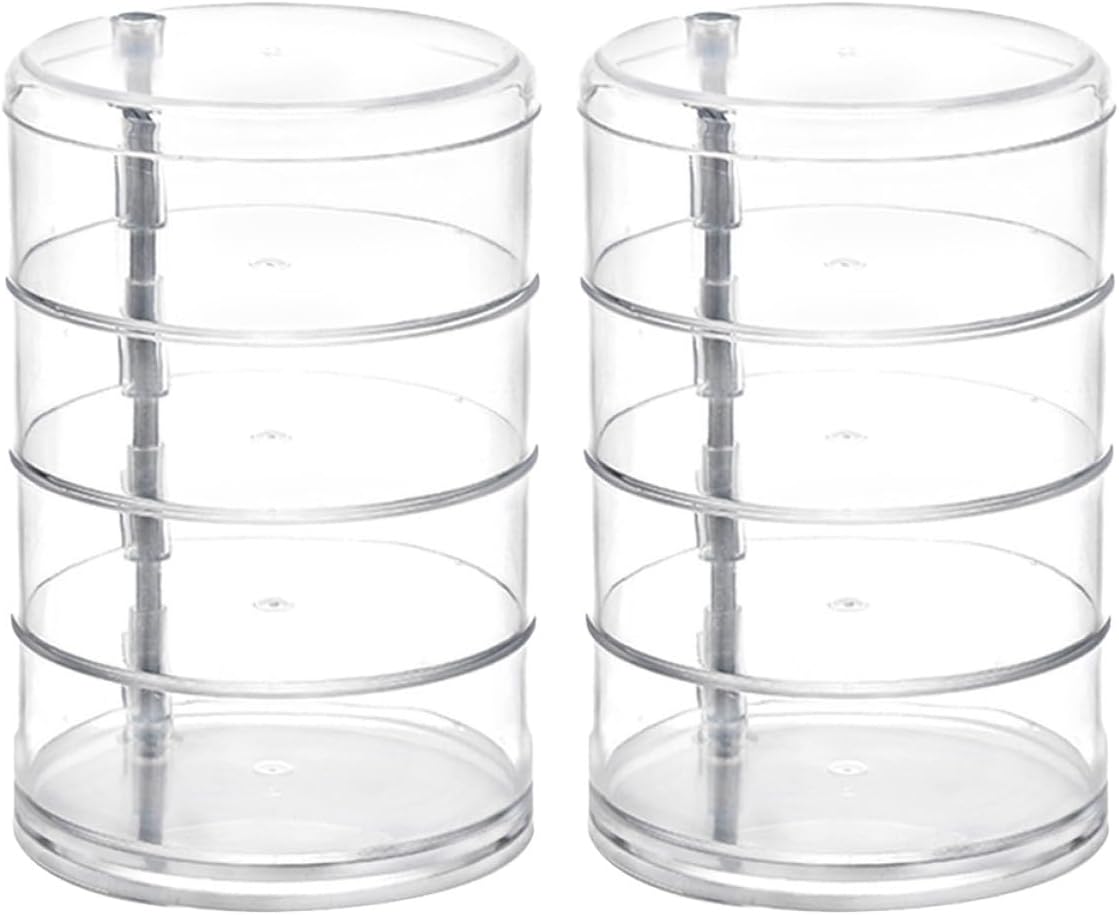 VICASKY 2pcs Transparent Plastic Jewelry Storage Box Four-layer Rotating Organizer for Earrings and Items Compact and Practical Desktop for Easy Access