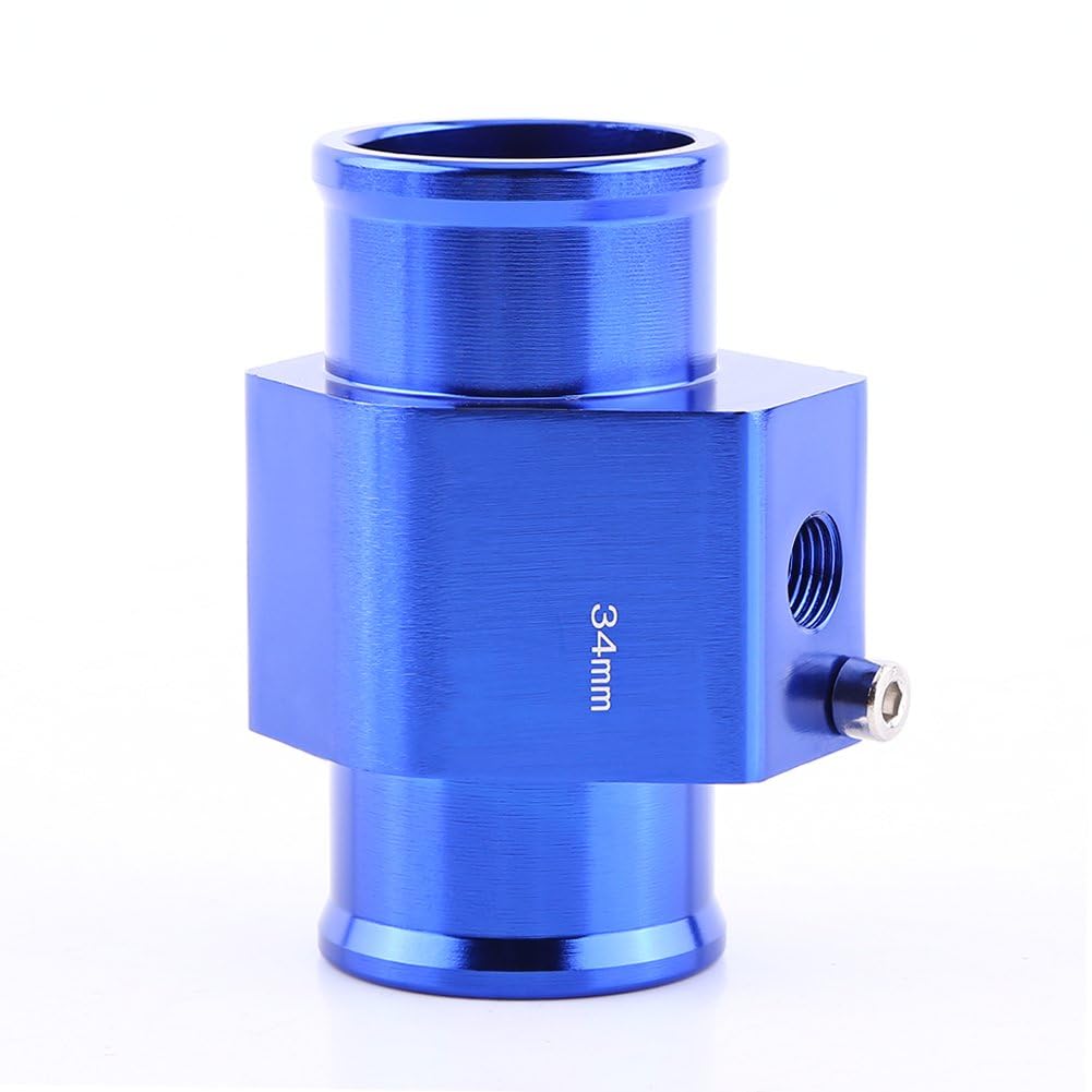 AUTOZOCO Tube Hose Temperature Sensor Adapter, Internal Diameter 38 mm and External Diameter 34 mm, Length 68 mm, Includes Clamps, Aluminium Alloy, Blue, 36 mm