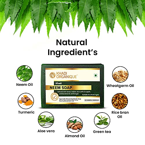 Image of Khadi organique handmade pure neem soap pack of 3 100% herbal natural soap