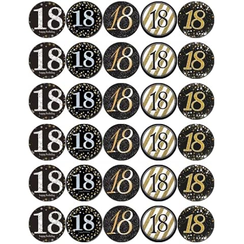 Ronnies-Bakery-Company 30 18th Birthday Black And Gold Cupcake Toppers Edible Wafer Paper Fairy Cake Toppers Birthday Cakes Cover