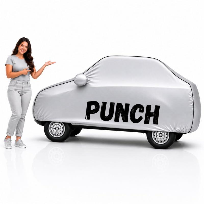 Image of Long-Life 100% Waterproof Punch Car Body Cover for Dust & Rain, Compatible with All Models of Punch Car Cover, Comes with Bird Droppings, Scratch, UV and Paint Protection - Silver