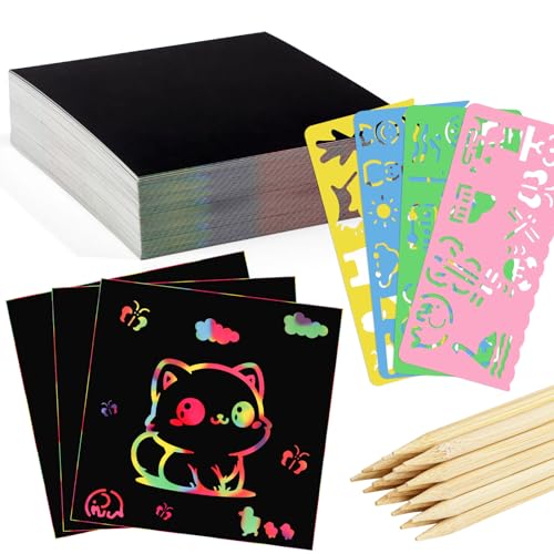 90-Piece Rainbow Scratch Art Paper Set for Kids 3.35 x 3.35 in