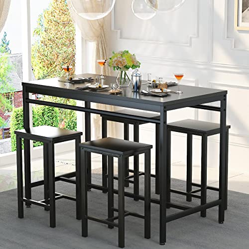 Mieres 4, Counter Height Table & Stools, Bar Chairs, Kitchen Dining Table Set For Breakfast Nook, Small Space Living Room, Black #TOP1